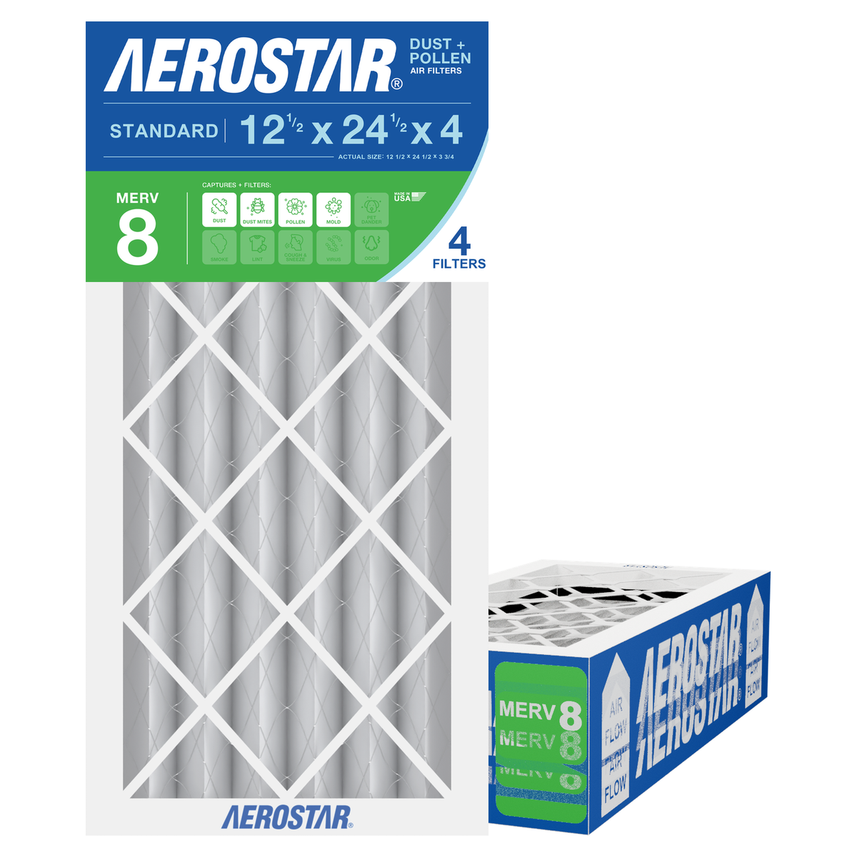 Aerostar 12Hx24Hx4 MERV 8 4 Pack