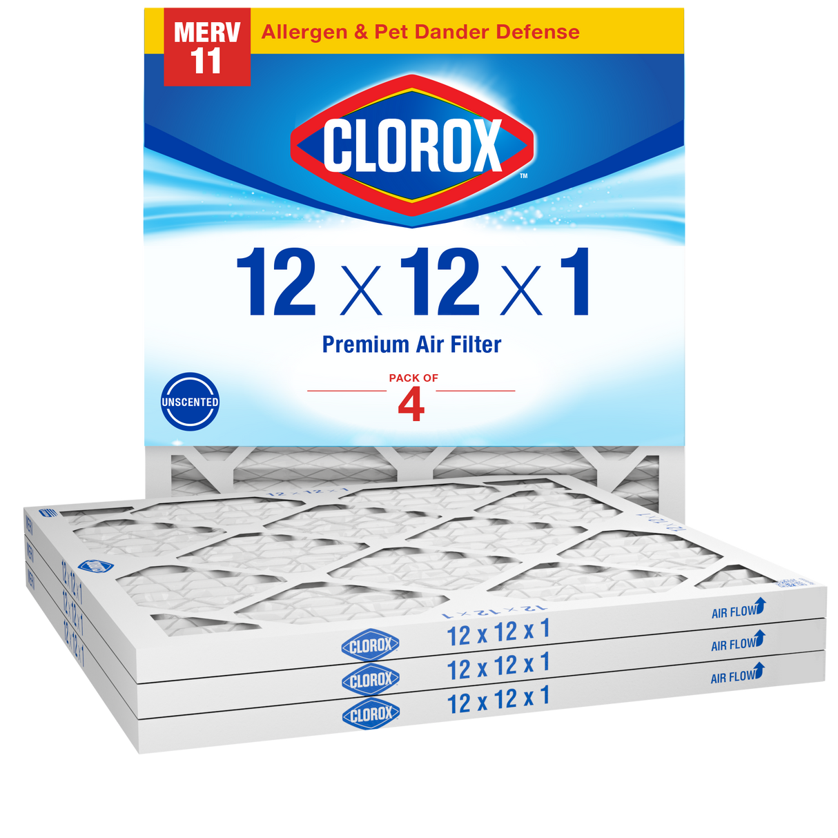 Clorox 12x12x1 Air Filter, Premium Pleated Furnace Filters