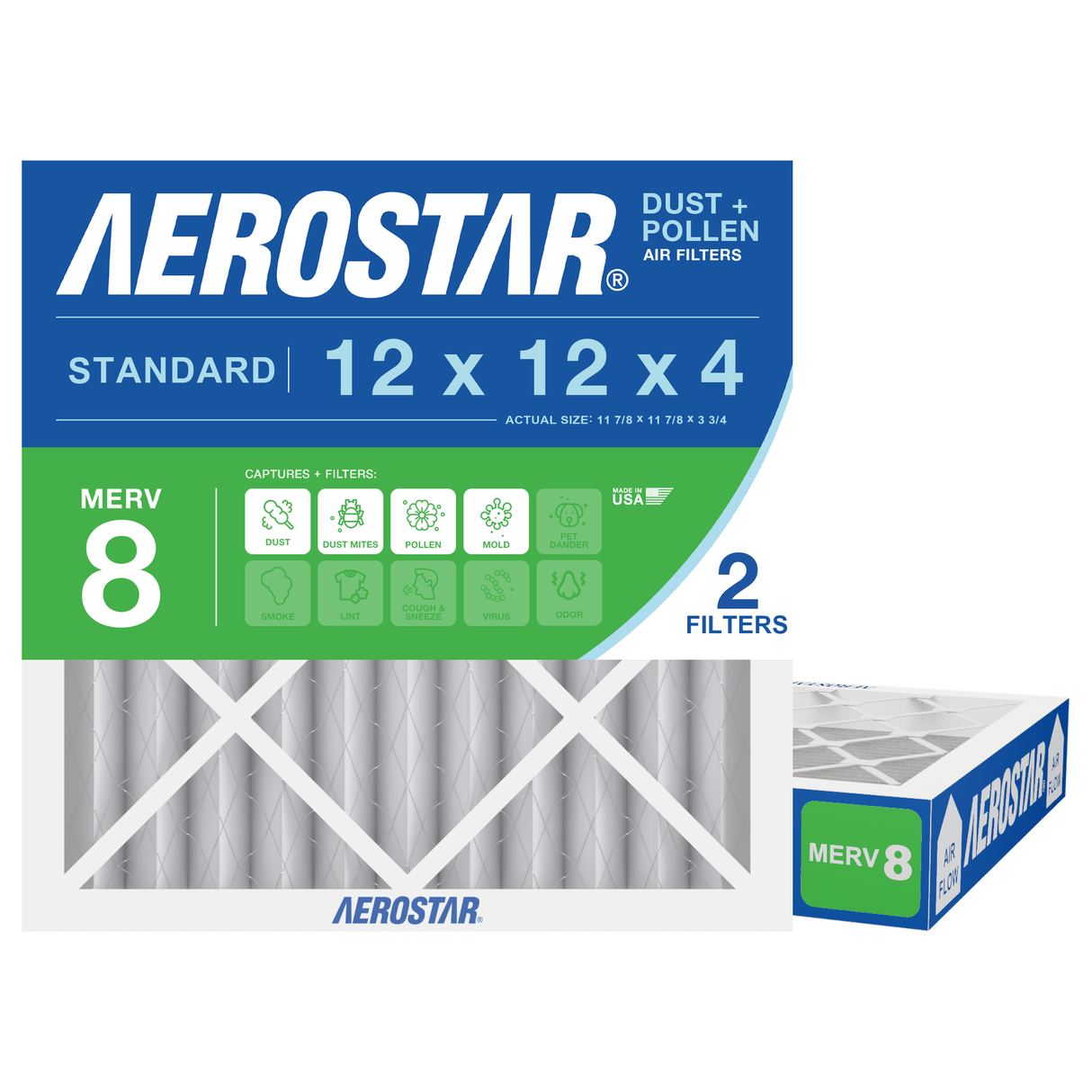 Aerostar 12x12x4 MERV 8 2 Pack