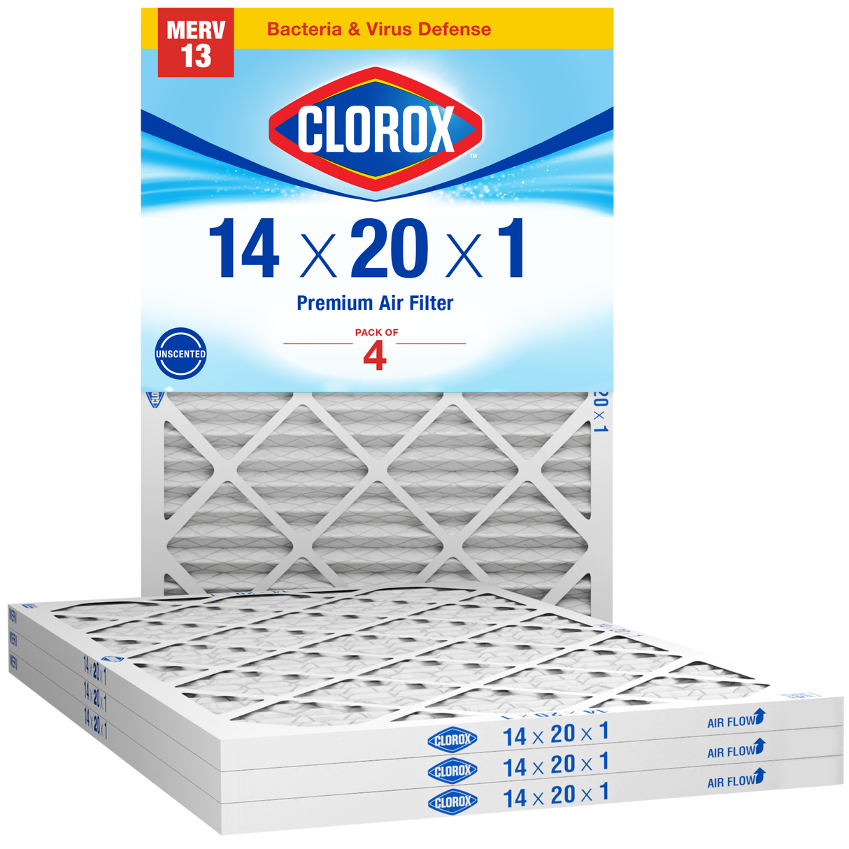 Clorox 14x20x1 Air Filter, Premium Pleated Furnace Filters