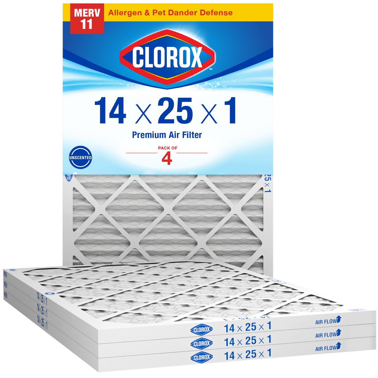 Clorox 14x25x1 Air Filter, Premium Pleated Furnace Filters
