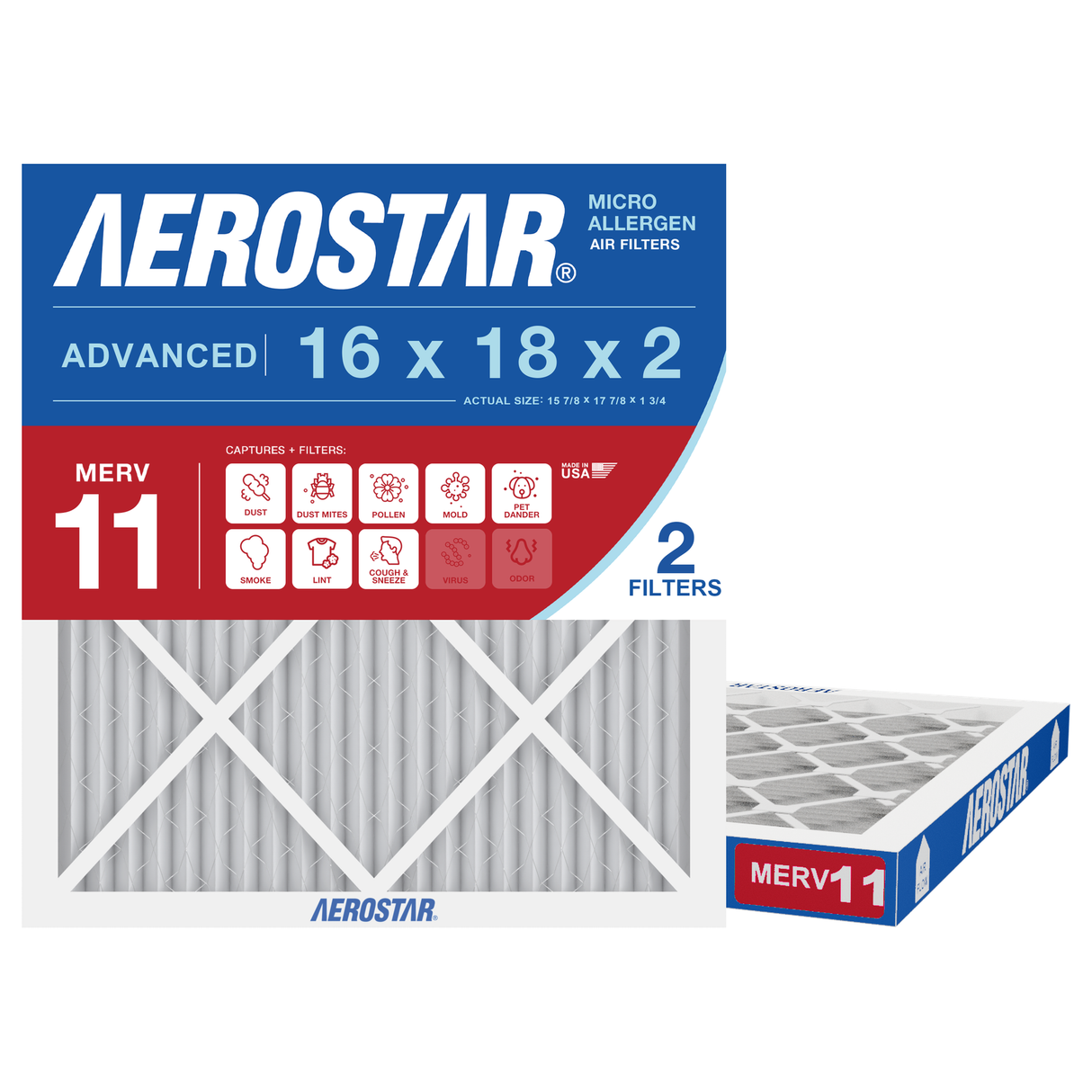 Aerostar 16x18x2 MERV 11 2 Pack