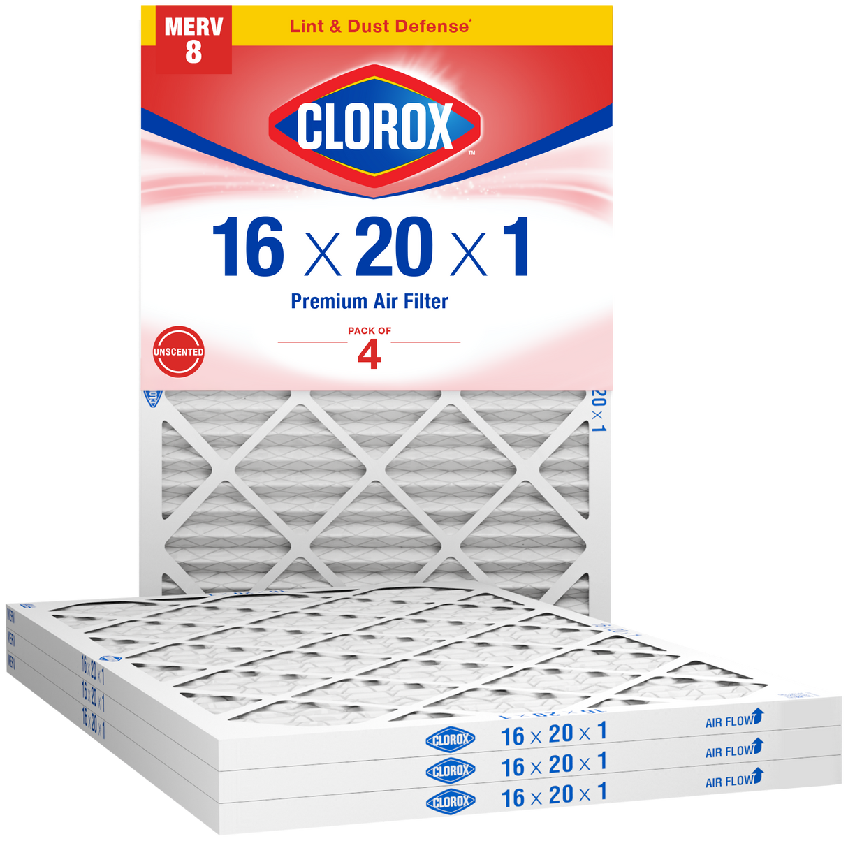 Clorox 16x20x1 Air Filter, Premium Pleated Furnace Filters