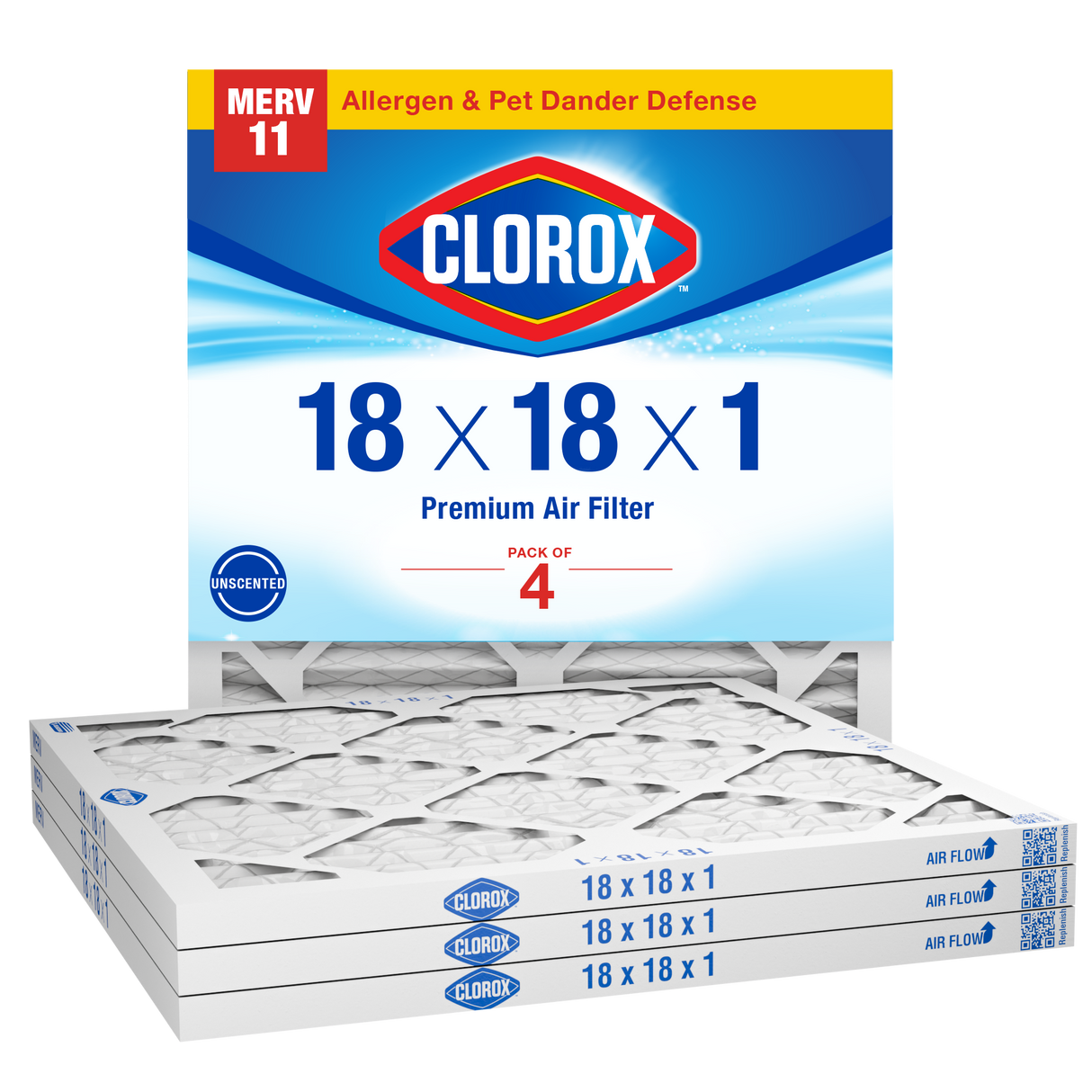 Clorox 18x18x1 Air Filter, Premium Pleated Furnace Filters