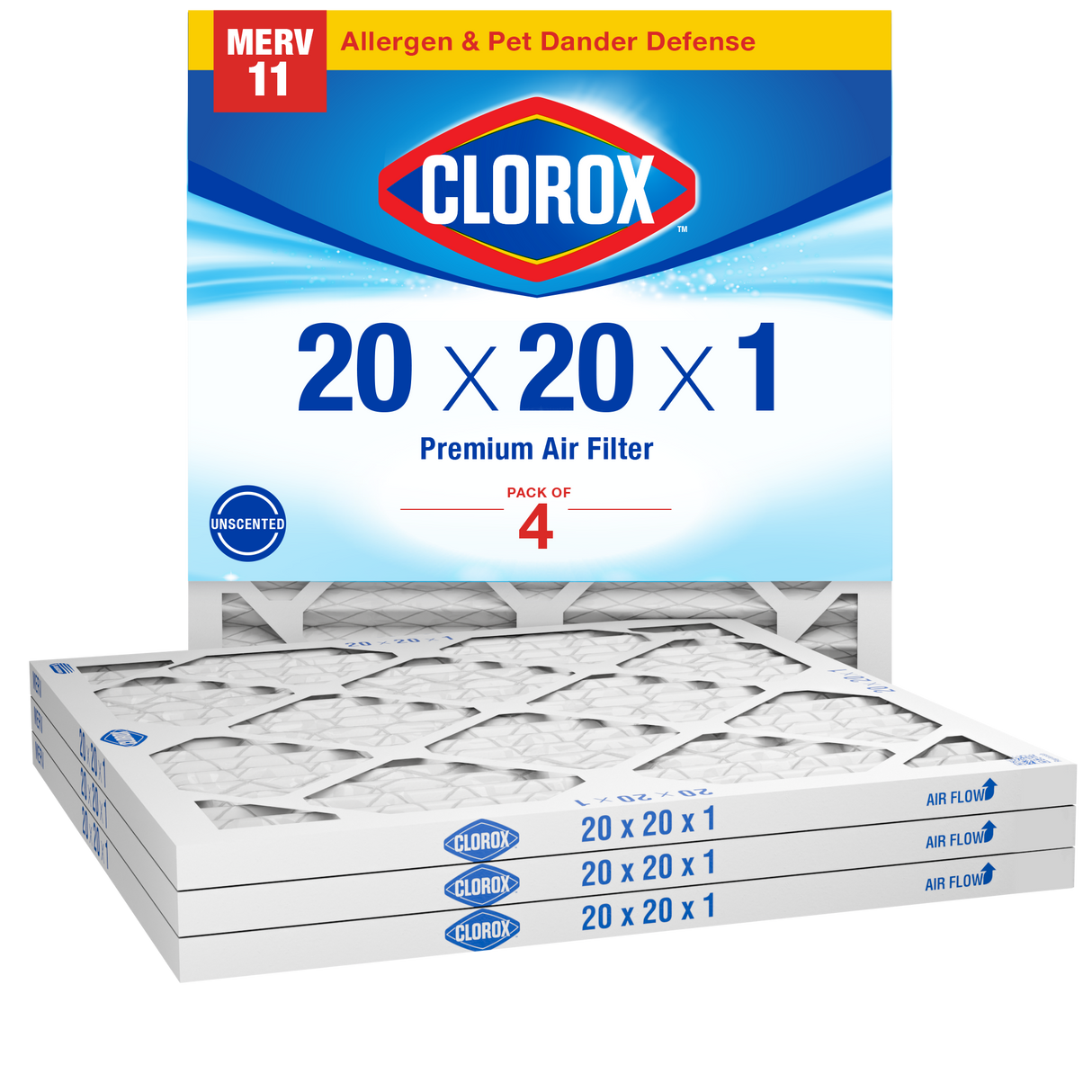 Clorox 20x20x1 Air Filter, Premium Pleated Furnace Filters