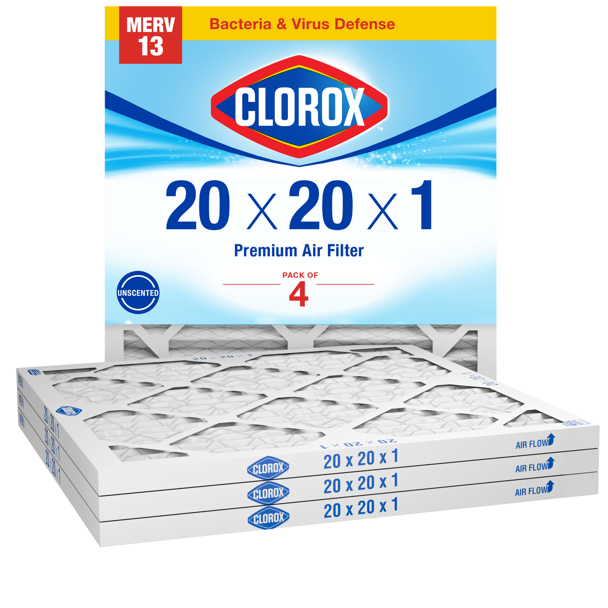 Clorox 20x20x1 Air Filter, Premium Pleated Furnace Filters
