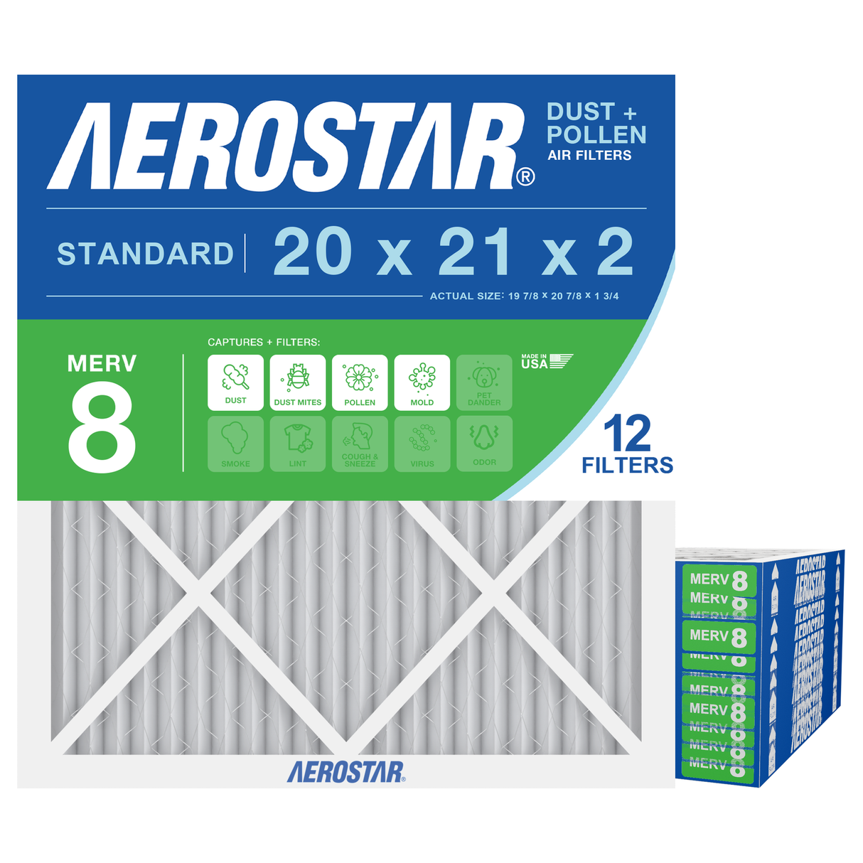 Aerostar 20x21x2 MERV 8 12 Pack
