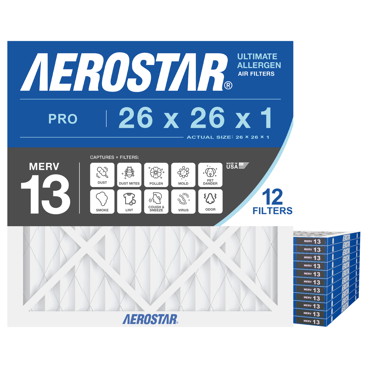 Aerostar 26x26x1 MERV 13 12 Pack
