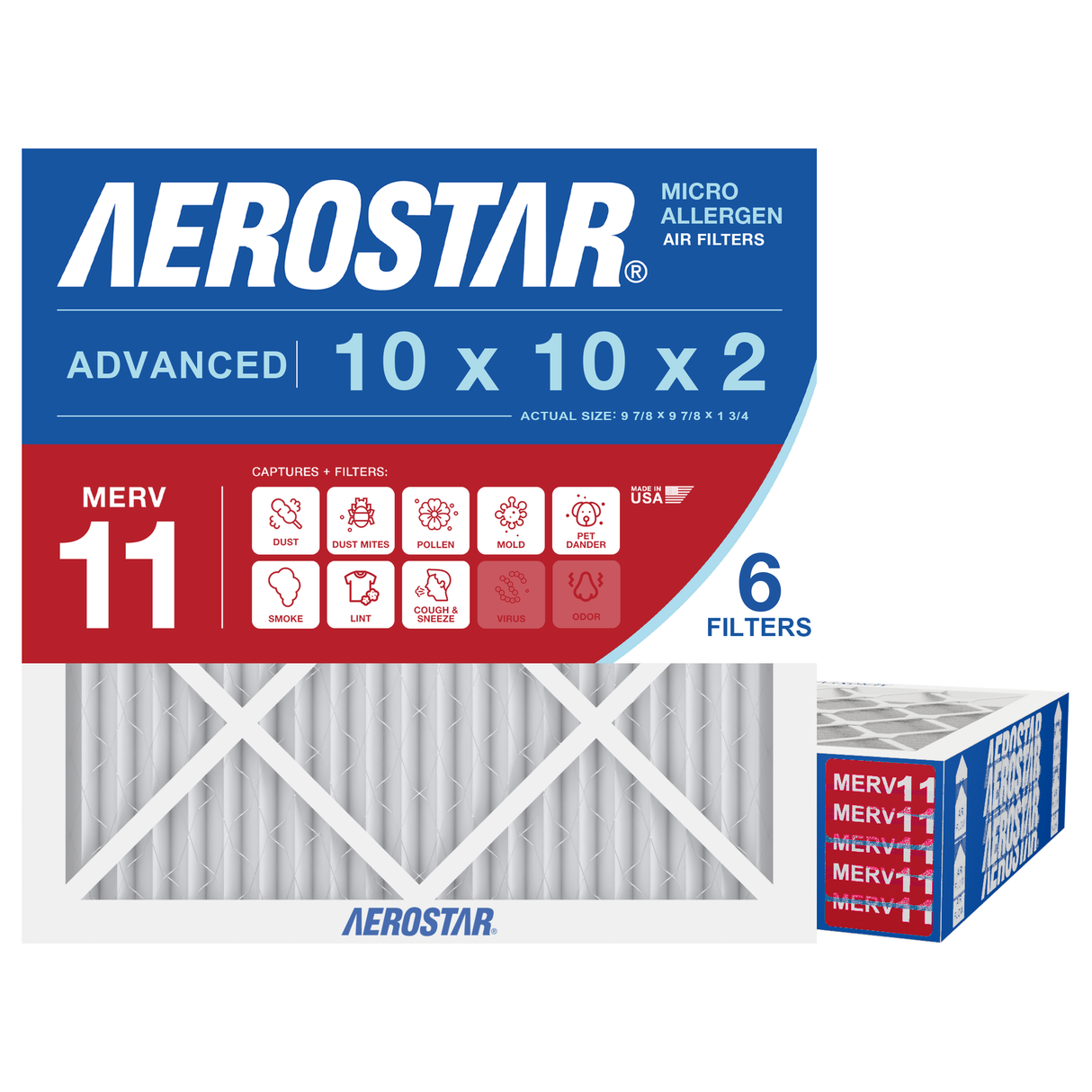 Aerostar 10x10x2 MERV 11 6 Pack