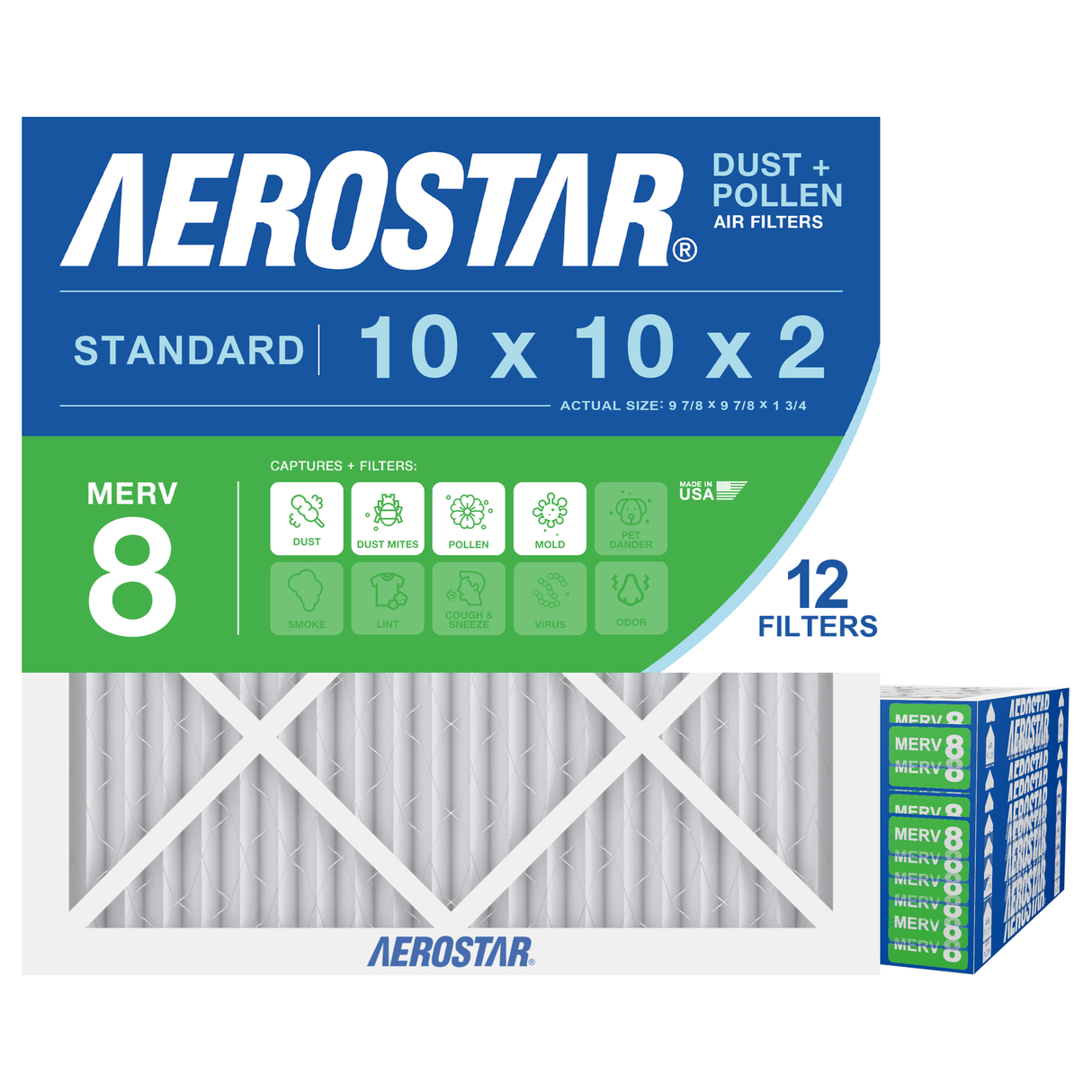 Aerostar 10x10x2 MERV 8 12 Pack