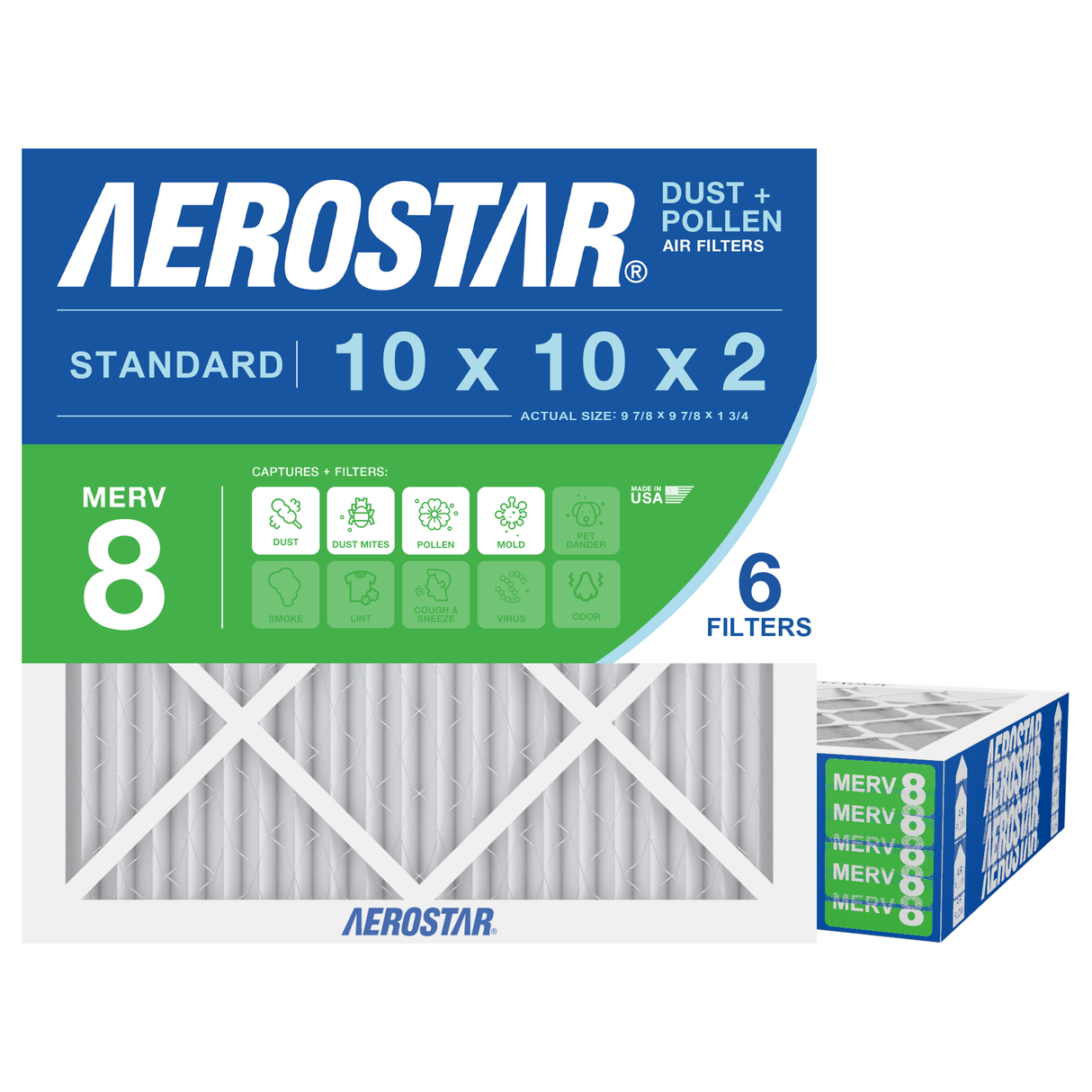 Aerostar 10x10x2 MERV 8 6 Pack