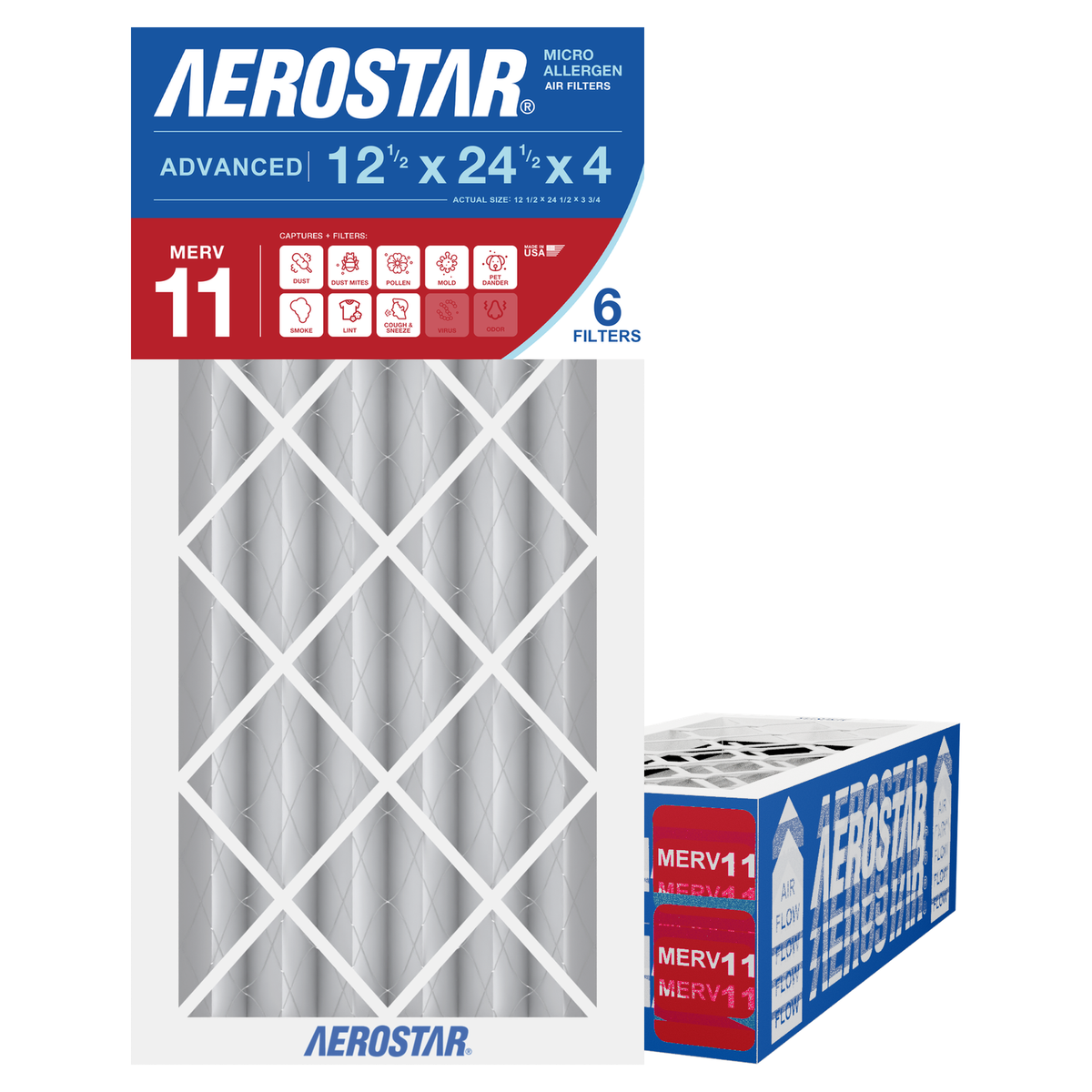 Aerostar 12Hx24Hx4 MERV 11 6 Pack
