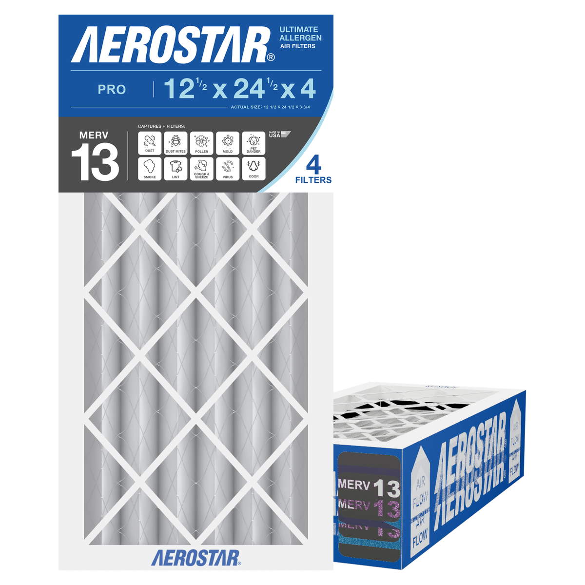 Aerostar 12Hx24Hx4 MERV 13 4 Pack