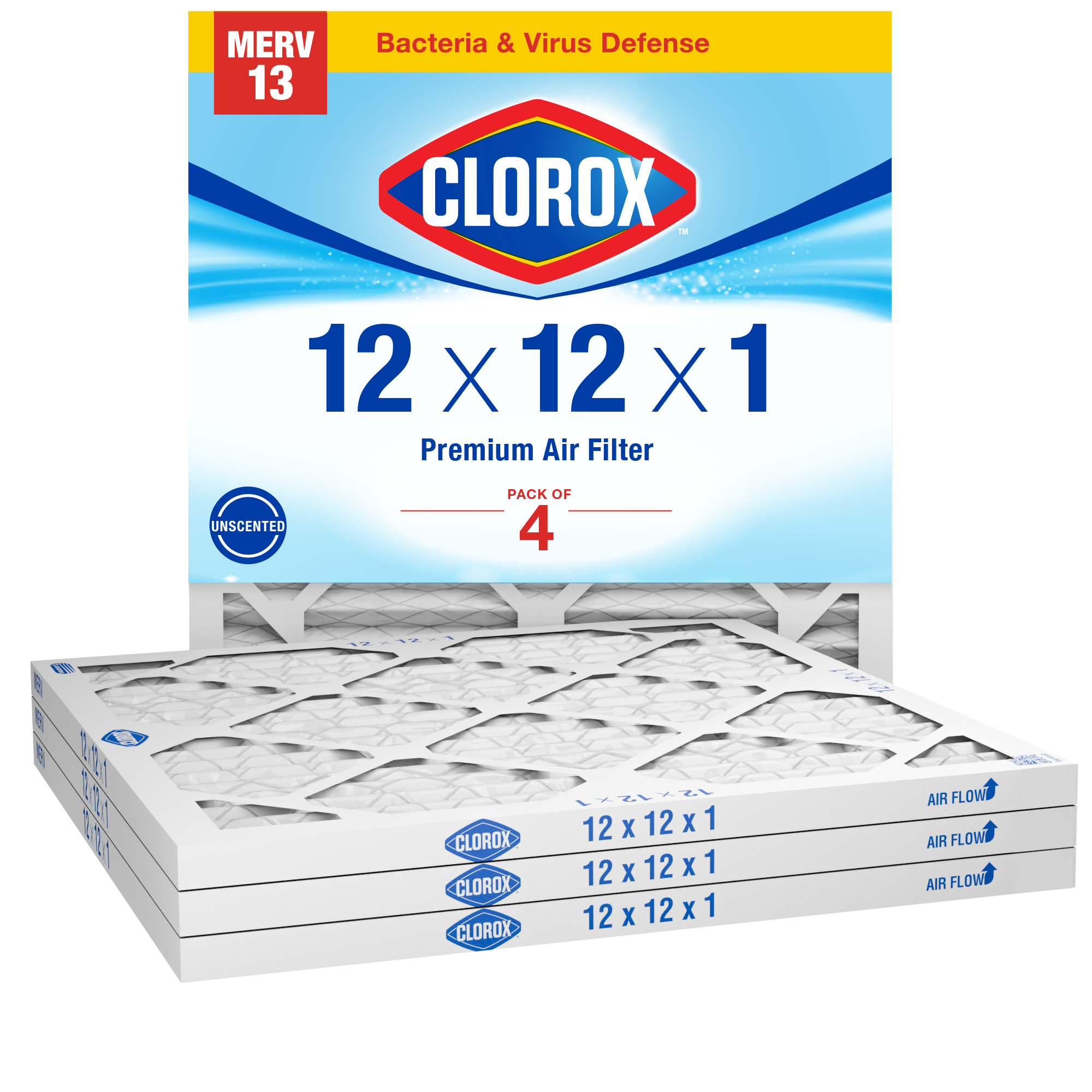 Clorox 12x12x1 Air Filter, Premium Pleated Furnace Filters - Thumbnail 2