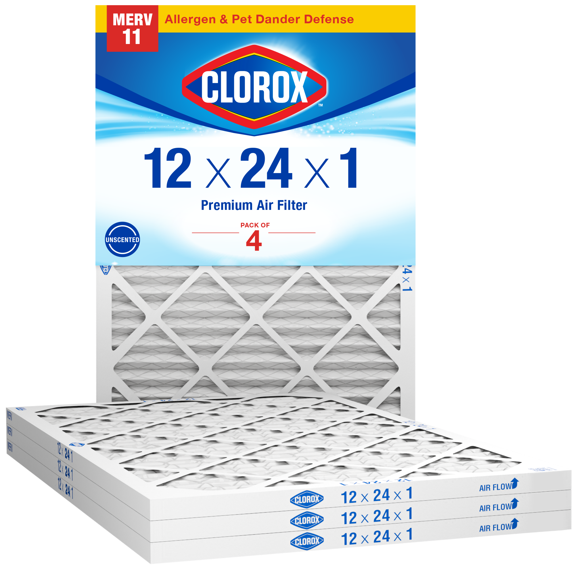 Clorox 12x24x1 Air Filter, Premium Pleated Furnace Filters