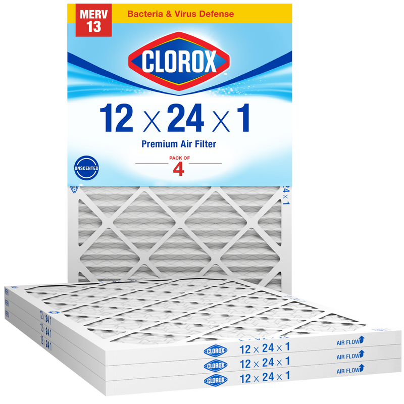 Clorox 12x24x1 Air Filter, Premium Pleated Furnace Filters