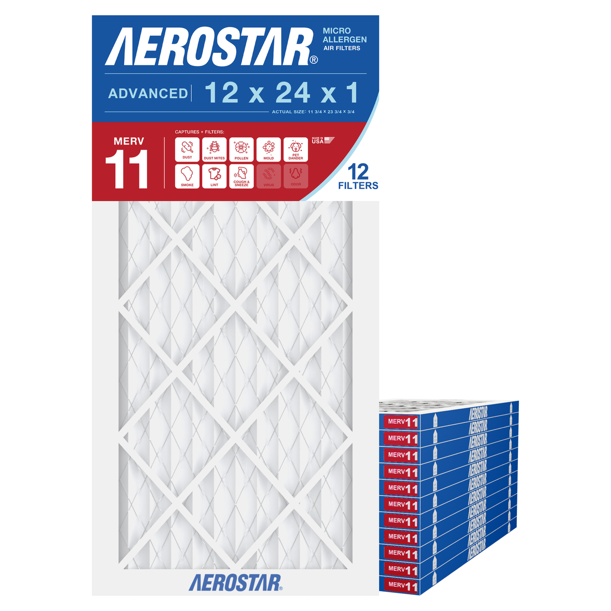 Aerostar 12x24x1 MERV 11 12 Pack