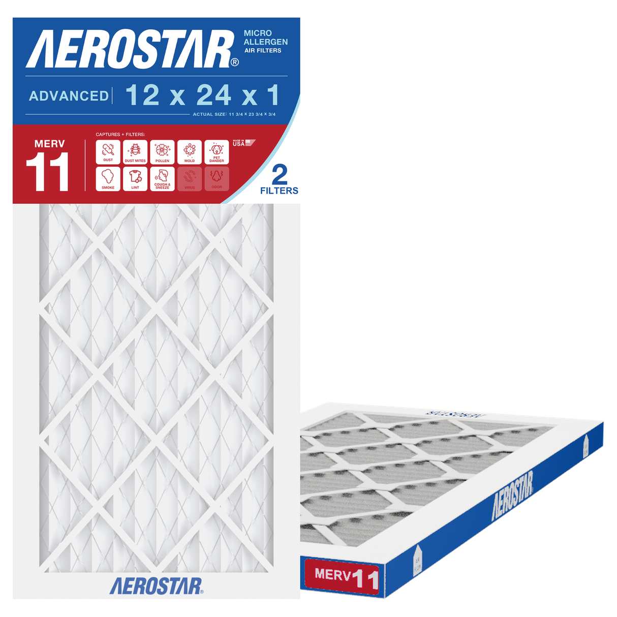 Aerostar 12x24x1 MERV 11 2 Pack