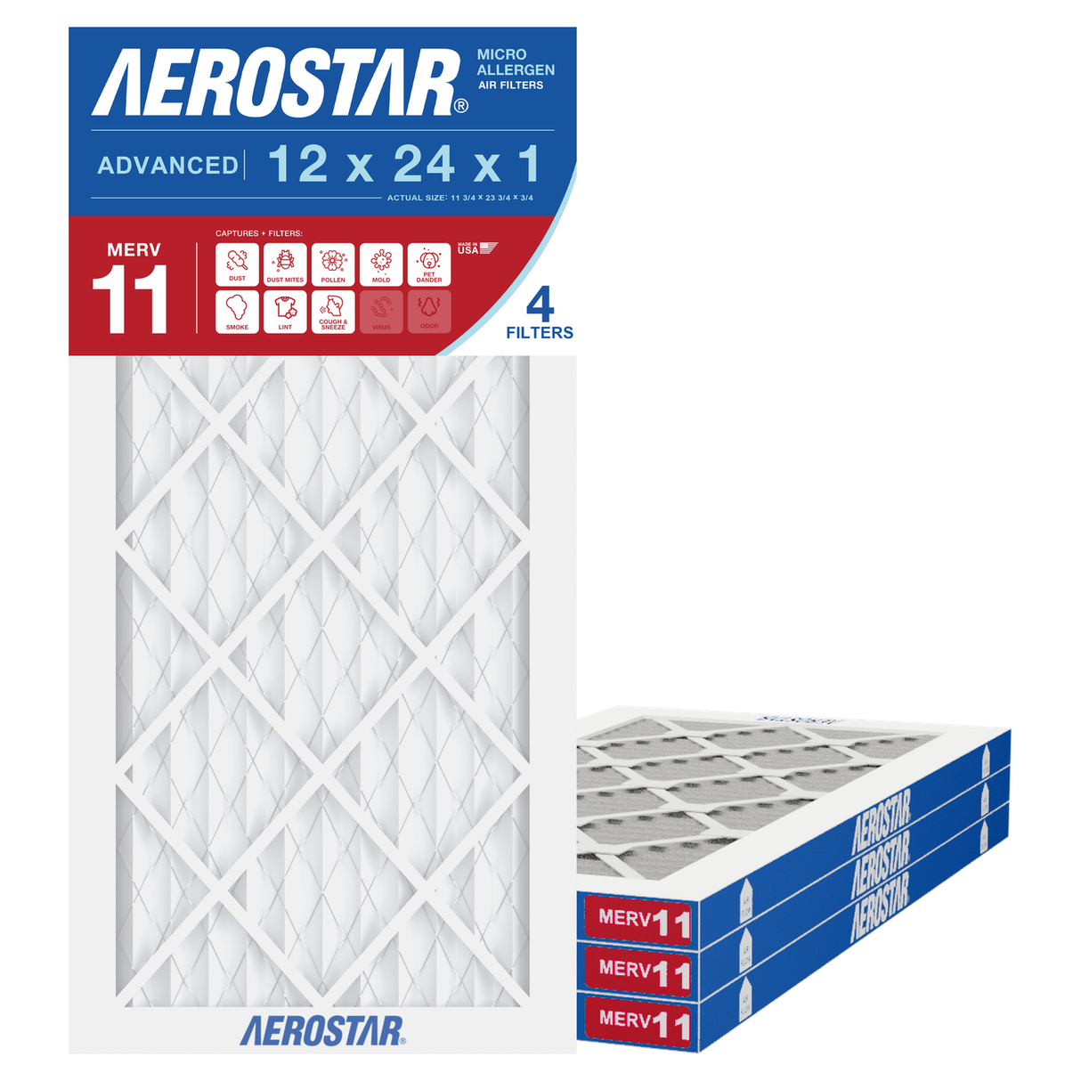Aerostar 12x24x1 MERV 11 4 Pack