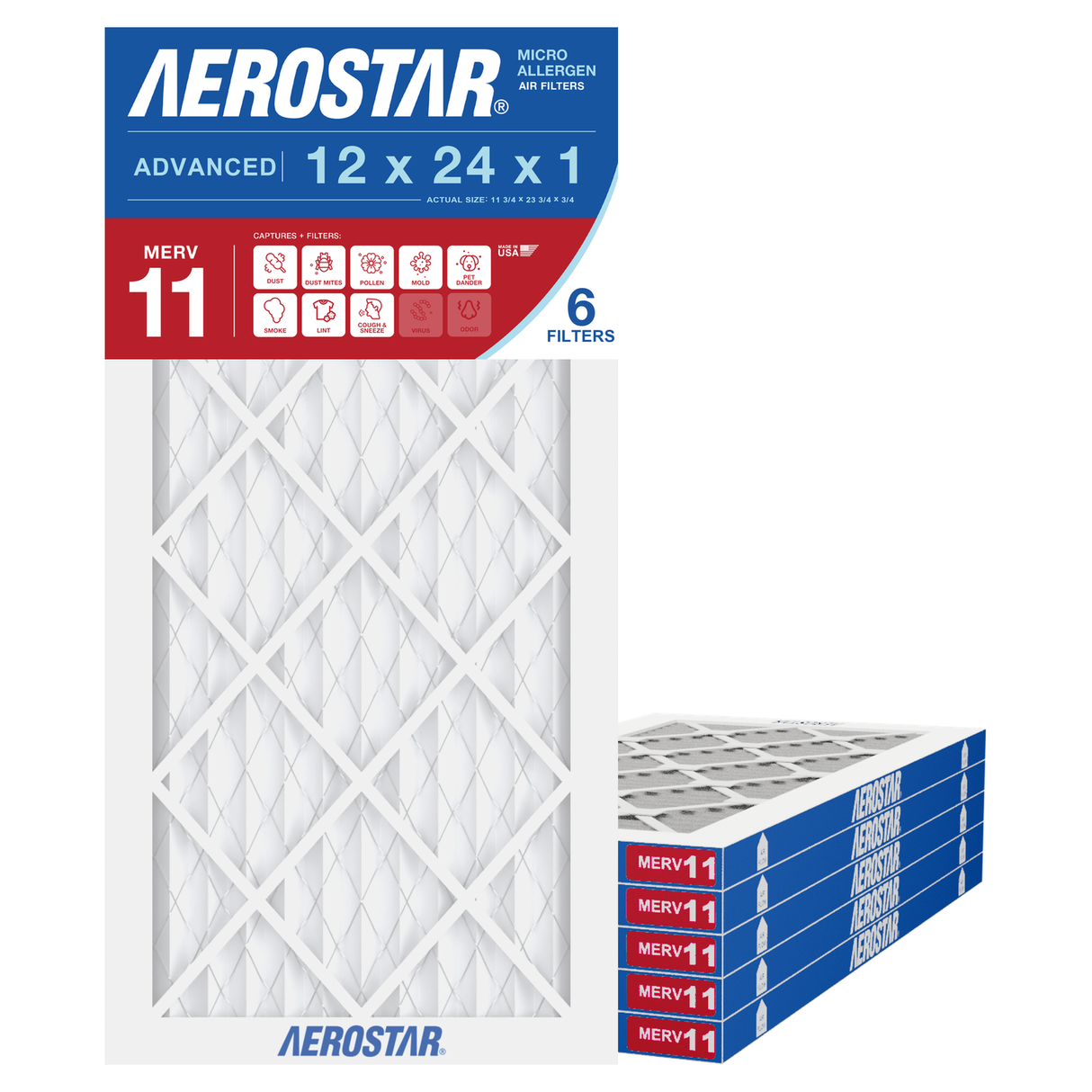 Aerostar 12x24x1 MERV 11 6 Pack