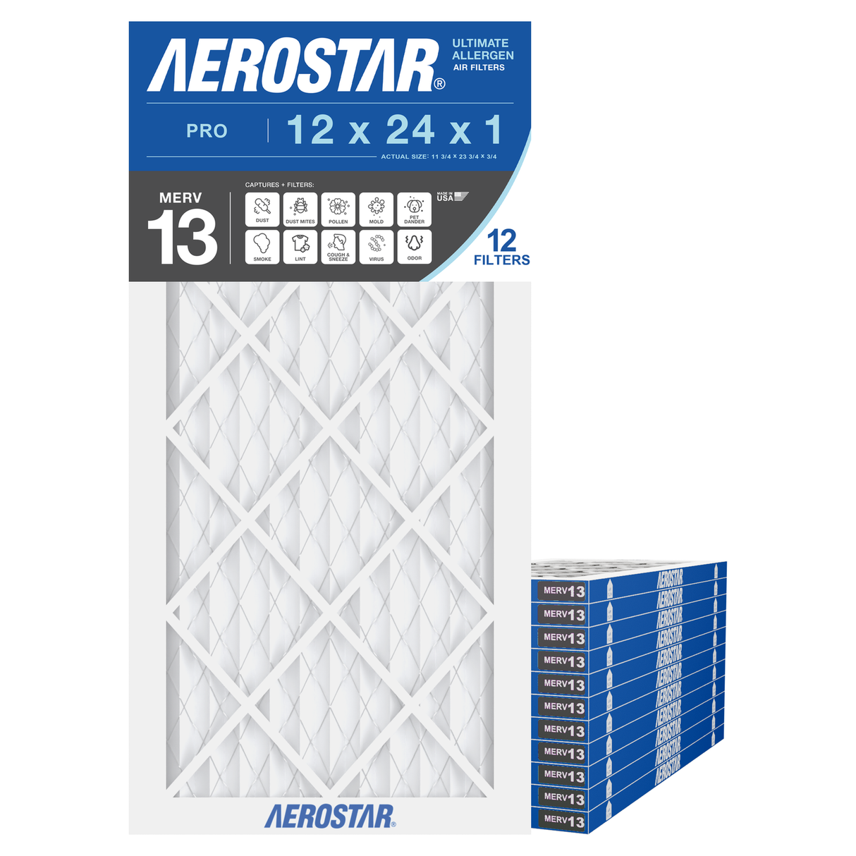 Aerostar 12x24x1 MERV 13 12 Pack