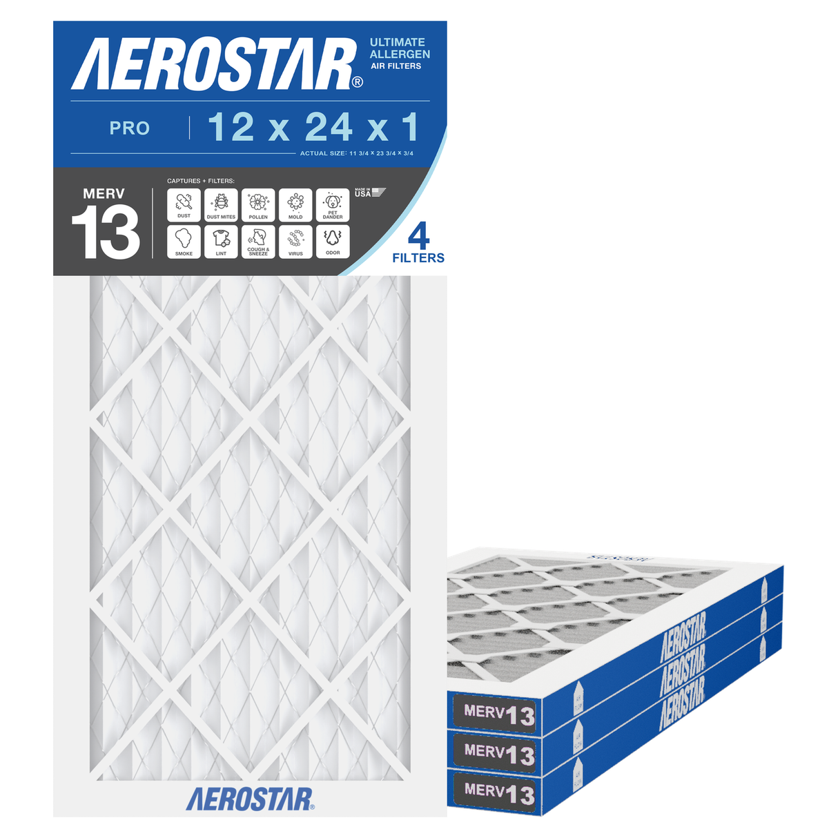 Aerostar 12x24x1 MERV 13 4 Pack