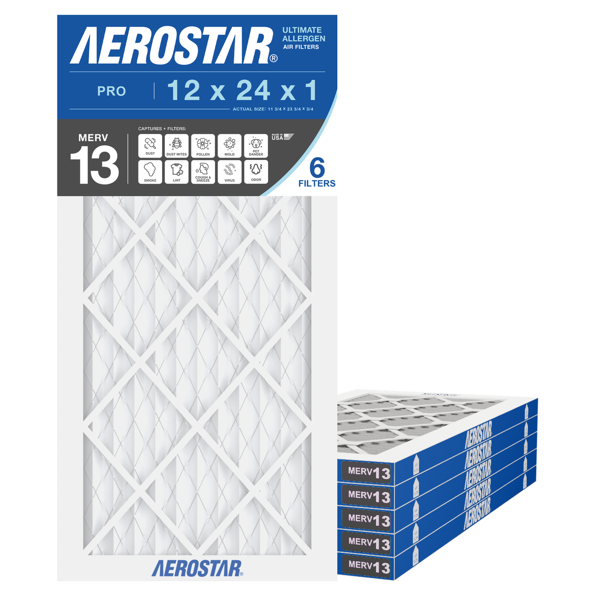 Aerostar 12x24x1 MERV 13 6 Pack