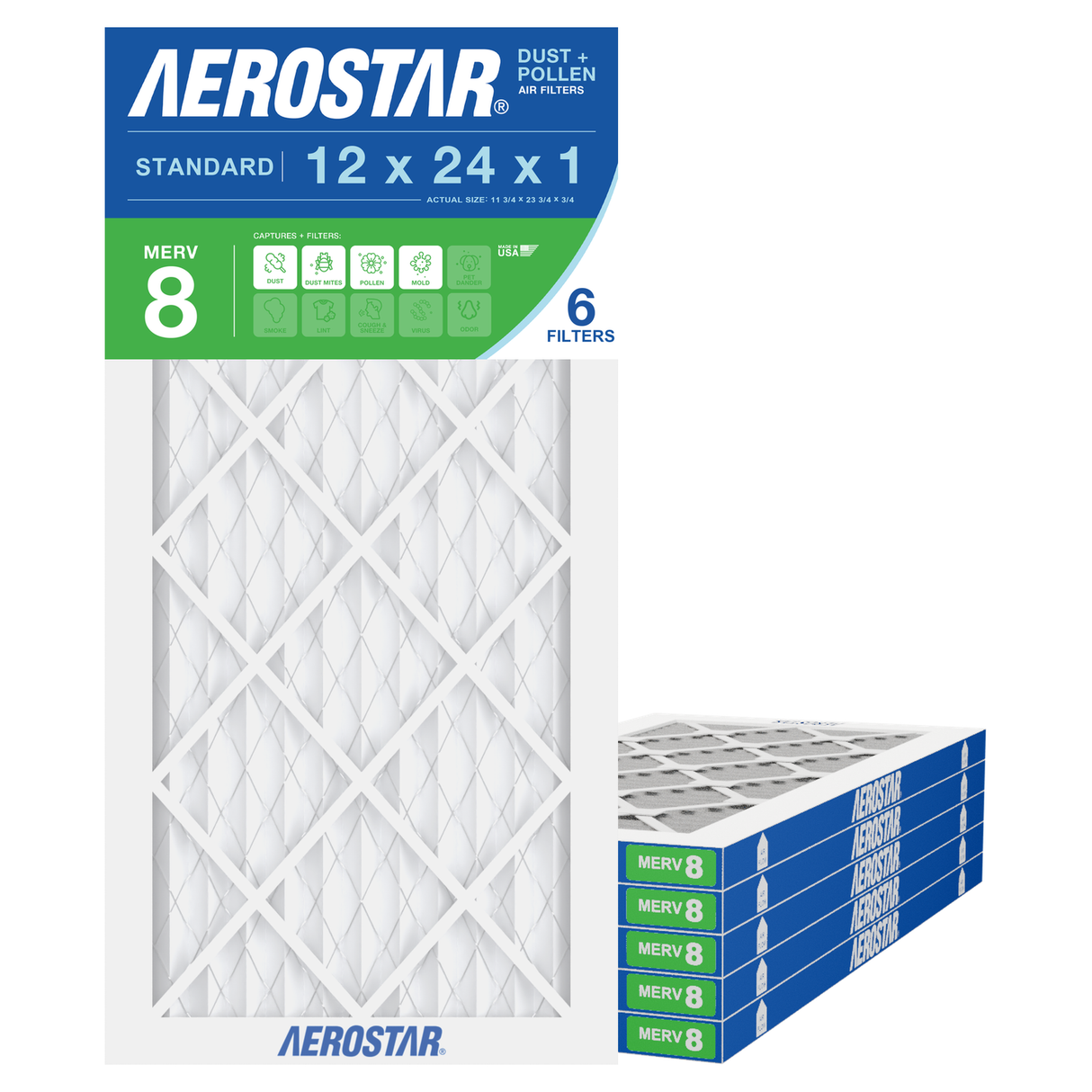 Aerostar 12x24x1 MERV 8 6 Pack
