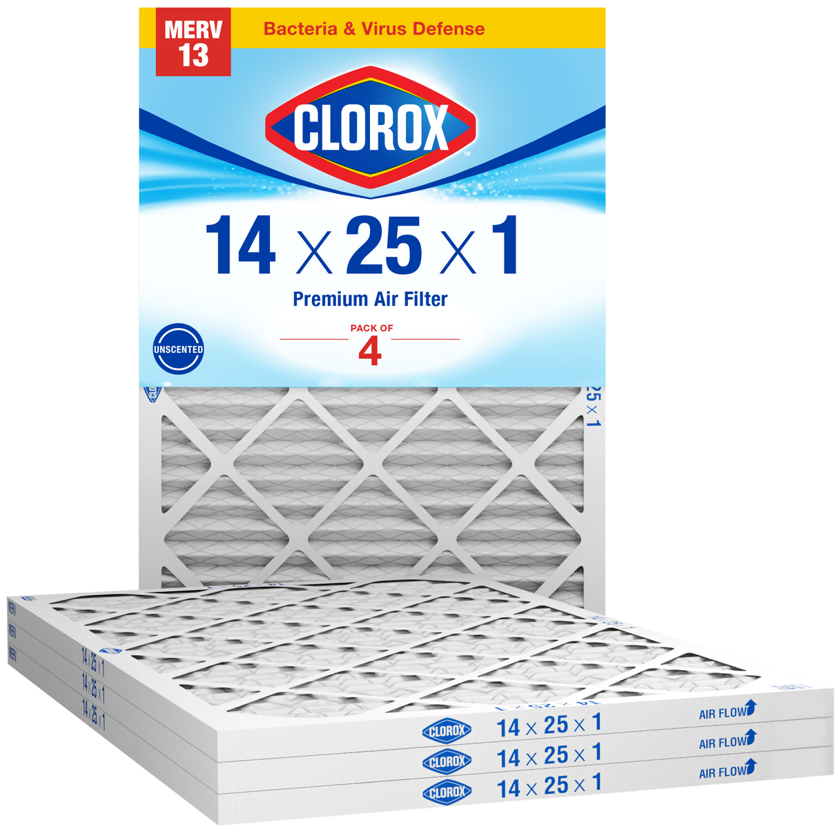 Clorox 14x25x1 Air Filter, Premium Pleated Furnace Filters