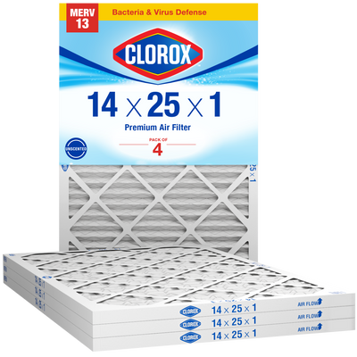 Clorox 14x25x1 Air Filter, Premium Pleated Furnace Filters