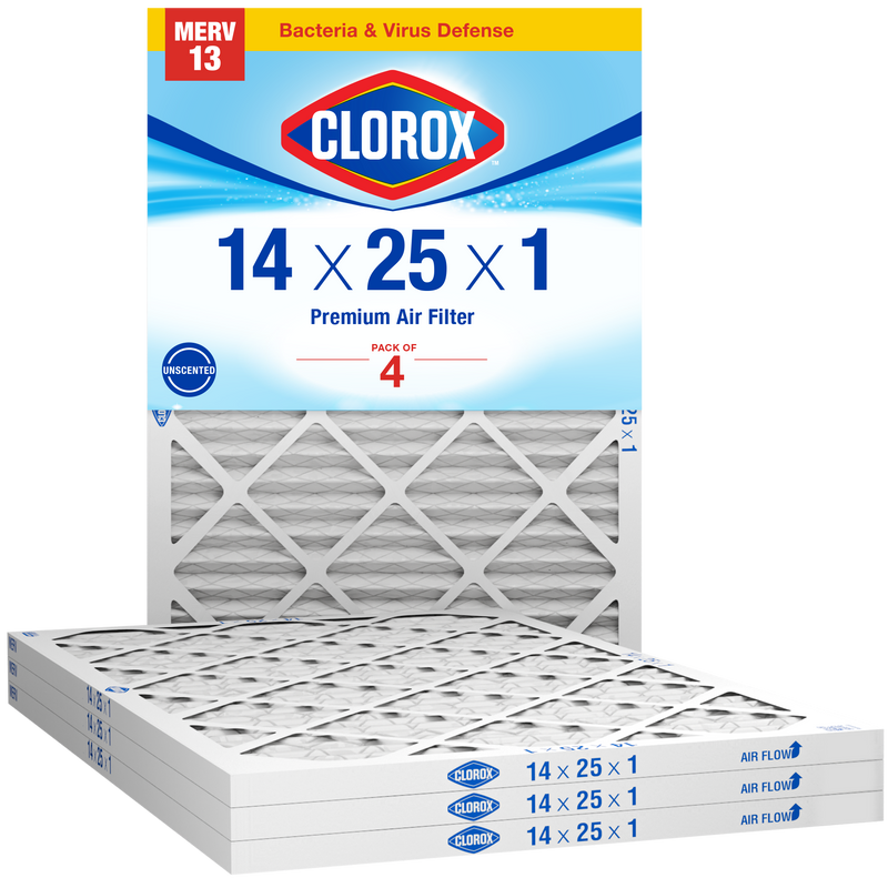 Clorox 14x25x1 Air Filter, Premium Pleated Furnace Filters