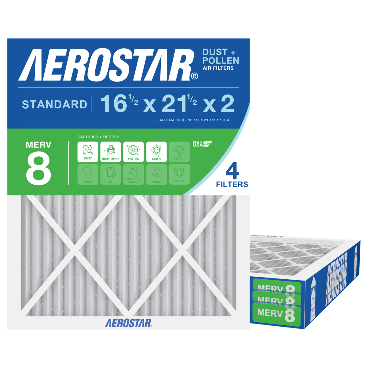 Aerostar 16Hx21Hx2 MERV 8 4 Pack