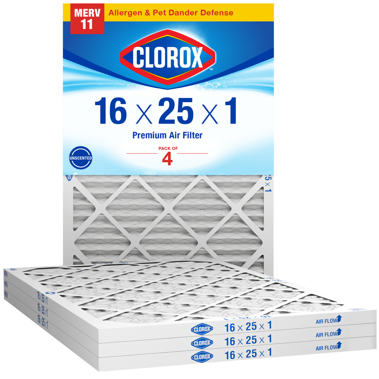 Clorox 16x25x1 Air Filter, Premium Pleated Furnace Filters