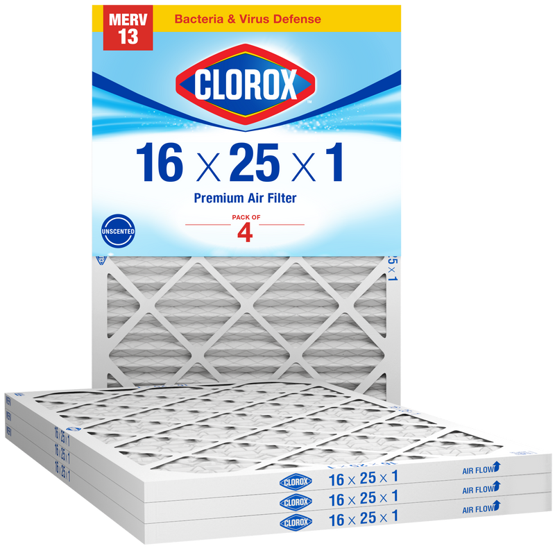 Clorox 16x25x1 Air Filter, Premium Pleated Furnace Filters