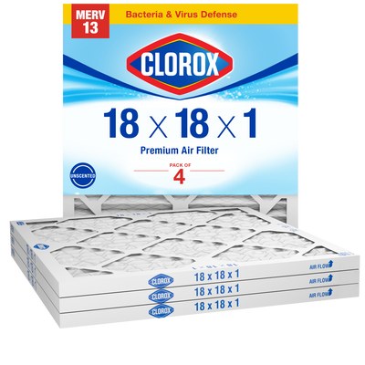 Clorox 18x18x1 Air Filter, Premium Pleated Furnace Filters