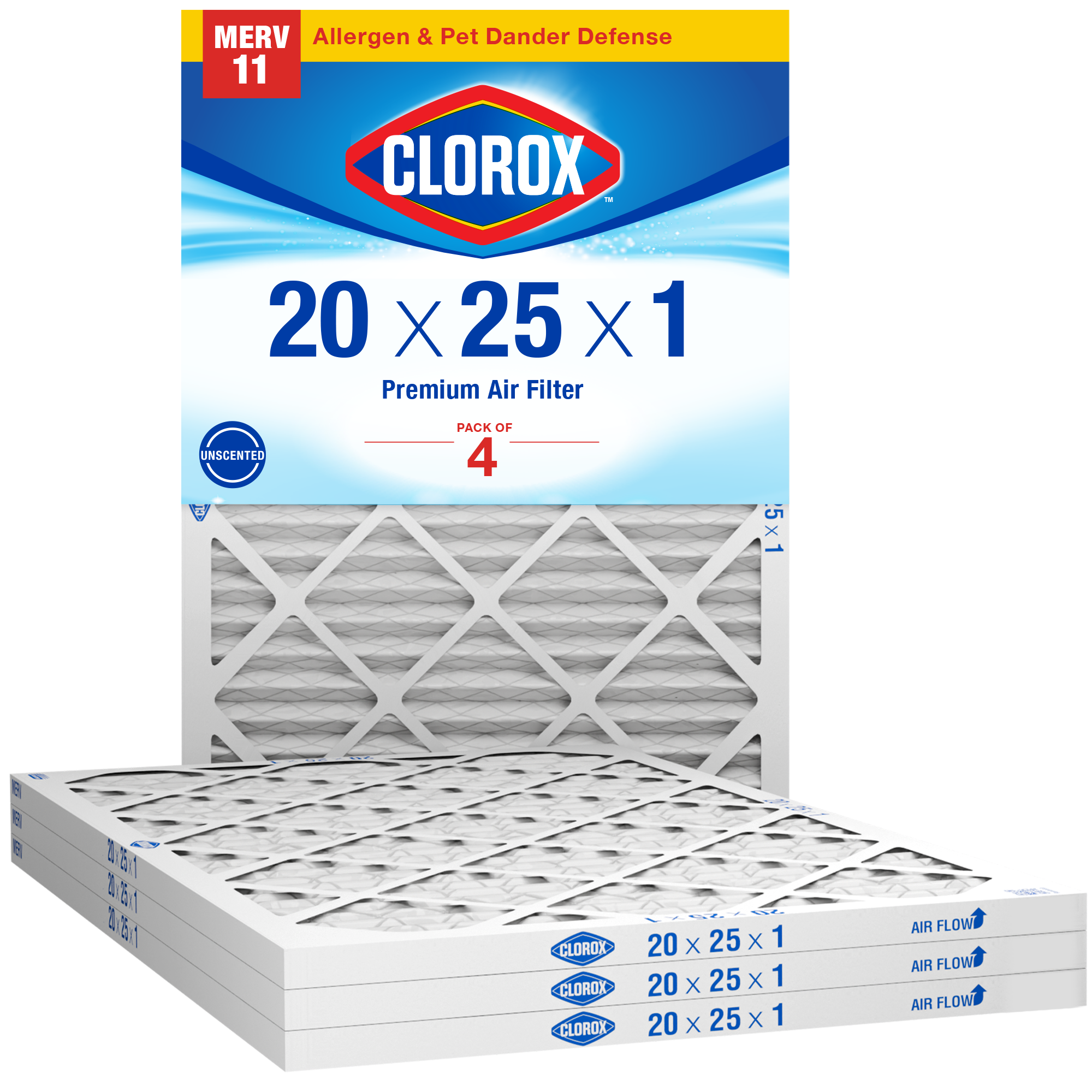 Clorox 20x25x1 Air Filter, Premium Pleated Furnace Filters