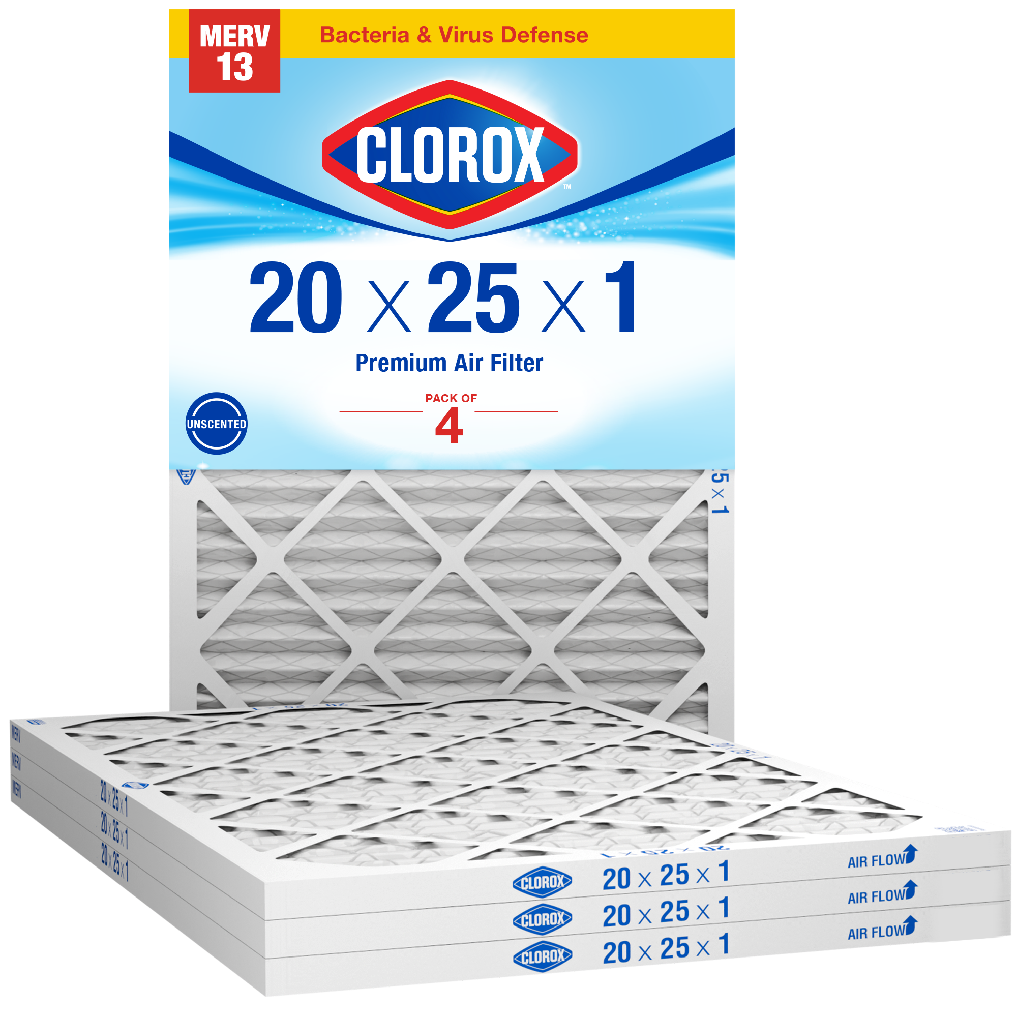 Clorox 20x25x1 Air Filter, Premium Pleated Furnace Filters - Thumbnail 2