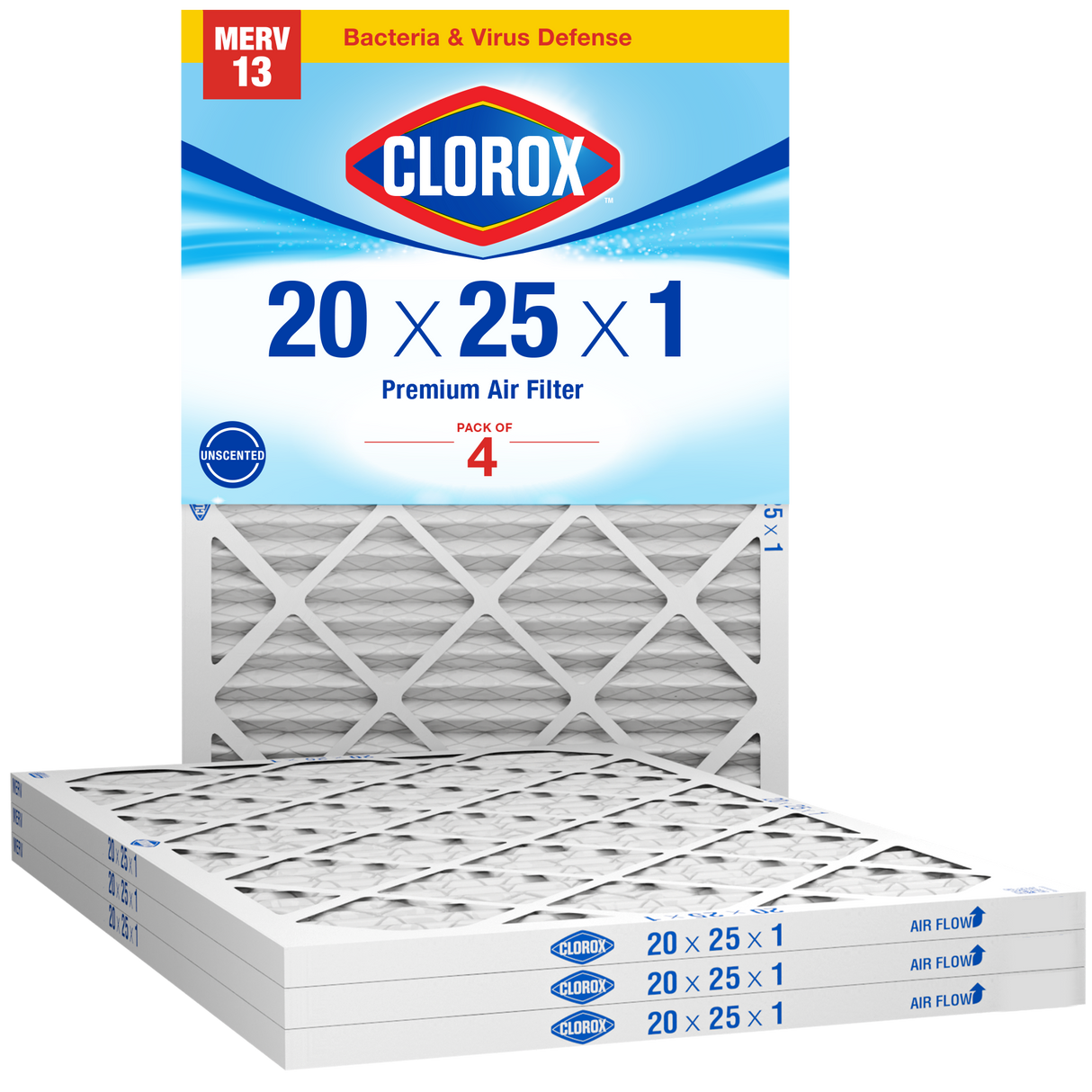 Clorox 20x25x1 Air Filter, Premium Pleated Furnace Filters