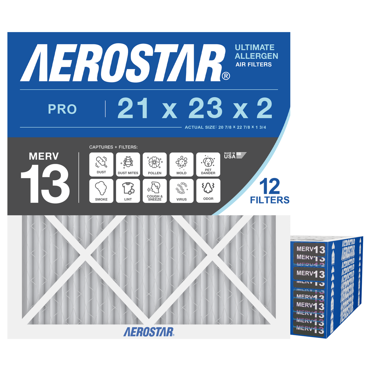 Aerostar 21x23x2 MERV 13 12 Pack