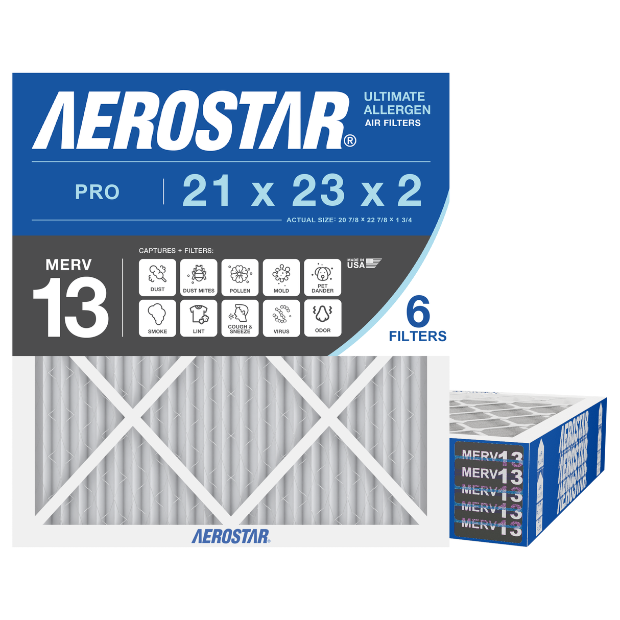 Aerostar 21x23x2 MERV 13 6 Pack