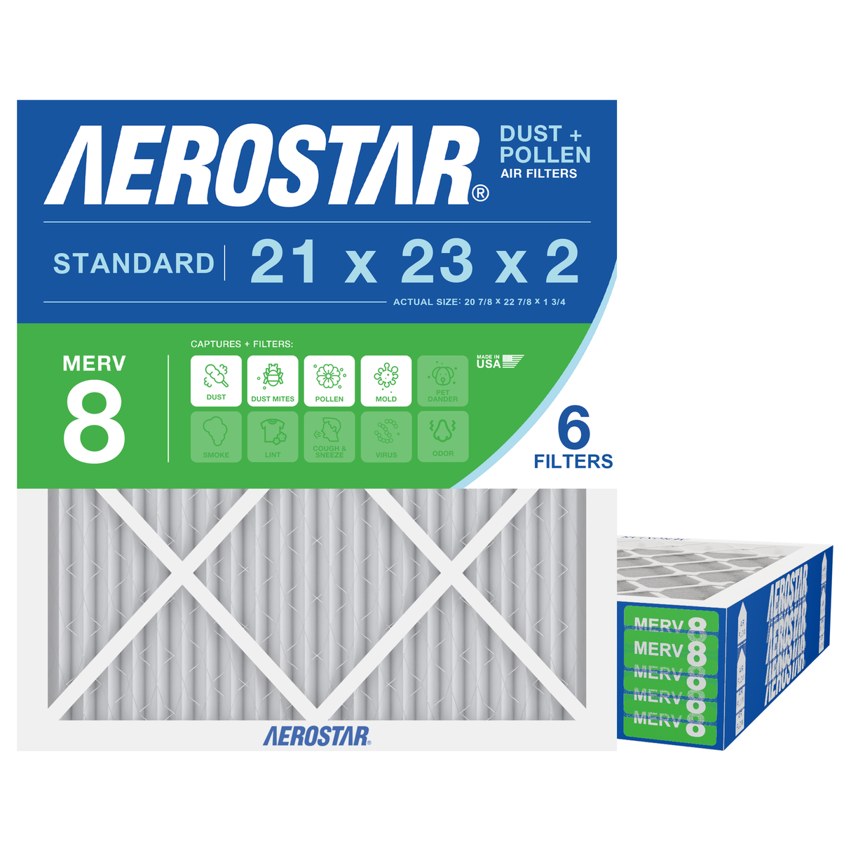 Aerostar 21x23x2 MERV 8 6 Pack