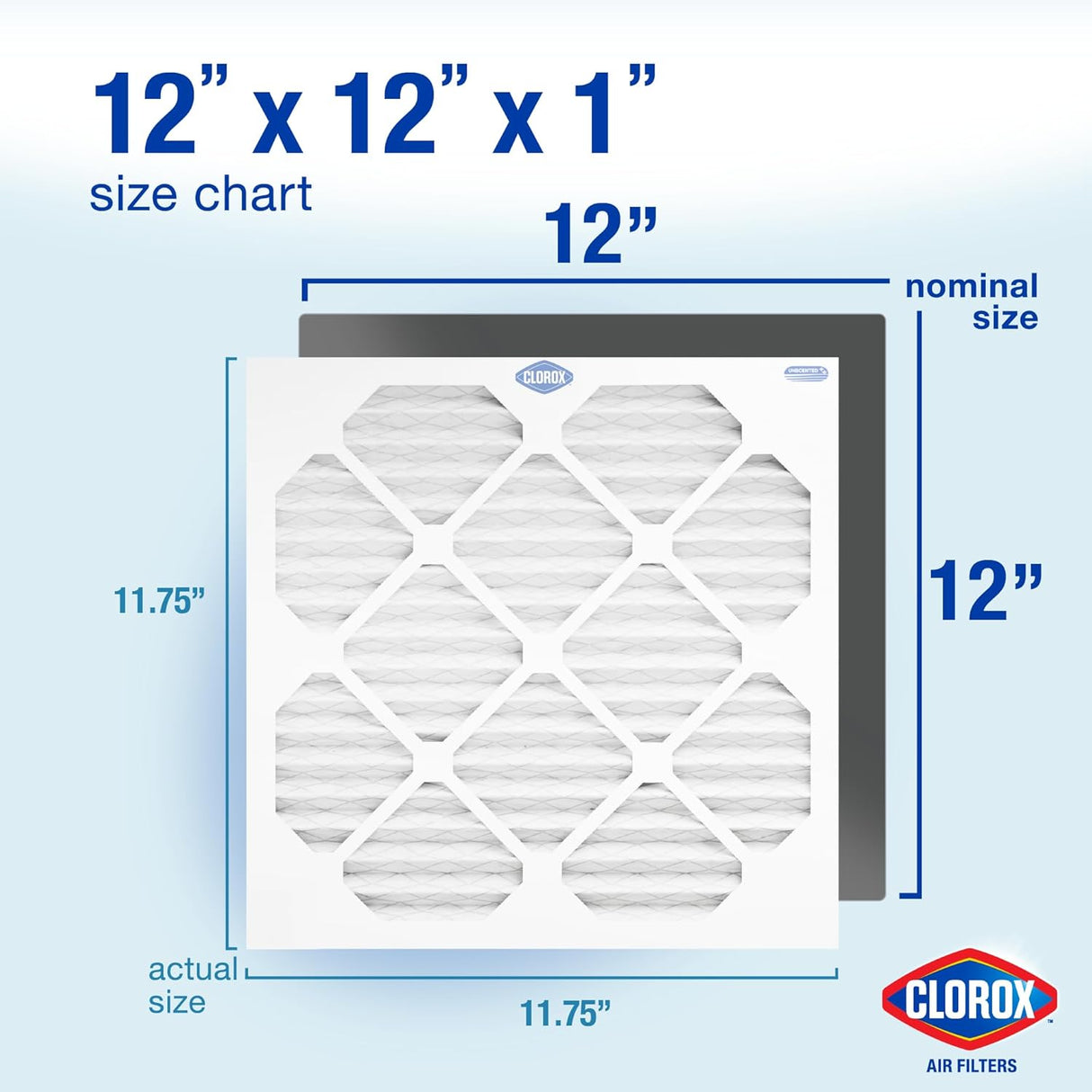 Clorox 12x12x1 Air Filter, Premium Pleated Furnace Filters
