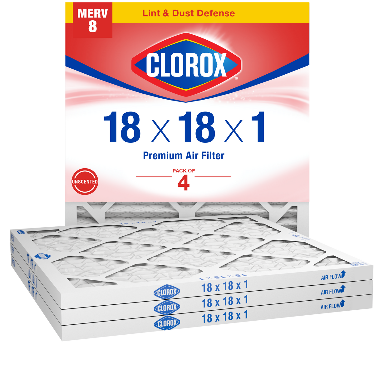 Clorox 18x18x1 Air Filter, Premium Pleated Furnace Filters